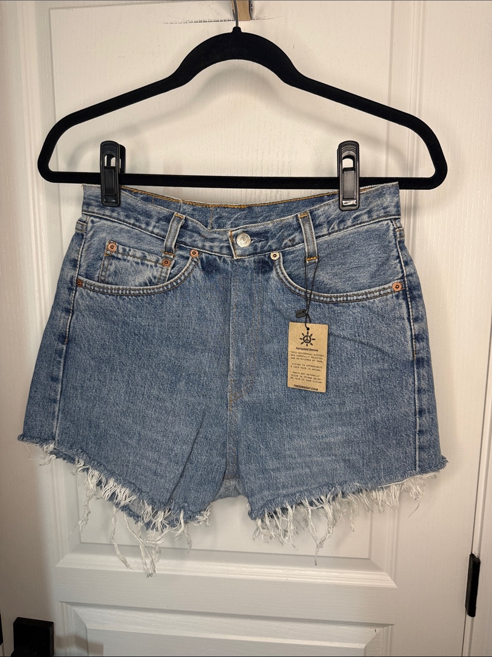 Levi's Upcycled Light Blue Frayed Hem Denim Cutoff Shorts